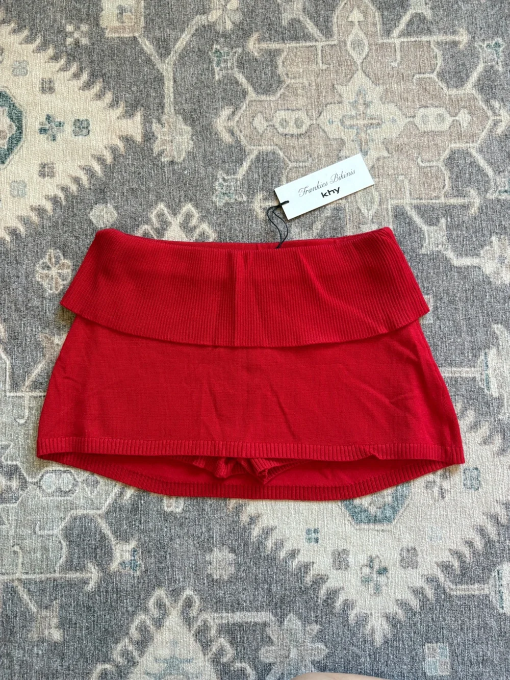 Frankie's Bikinis Red Ribbed Swim Coverup Skort